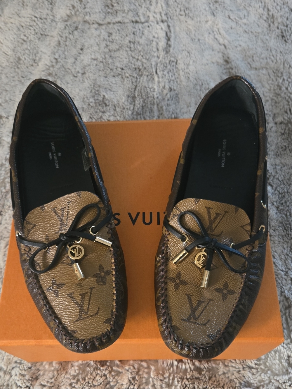 Louis Vuitton Brown Monogram Driving Loafers with Black Laces
